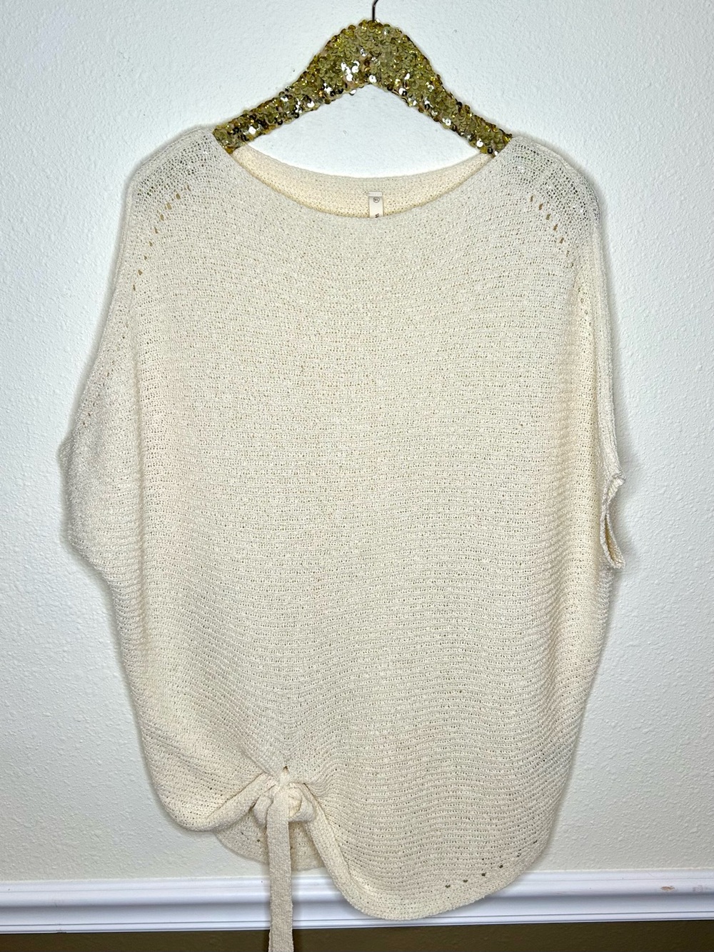 Wishlist Cream Knit Tie-Hem Women's Dolman Sleeve Short Sleeve Sweater M/L